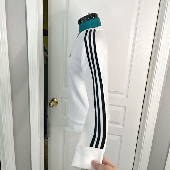 Adidas Classic Stripes Crewneck Long Sleeve Pullover Cotton Blend Sweatshirt - Picture 3 of 13